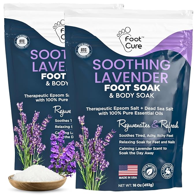Soothing Lavender Foot Soak - Pedicure Foot Spa with Epson Salts for Soaking Feet - Foot Massager Spa - Foot Scrubber Dead Skin Remover - Epsom Salt Bath Soak