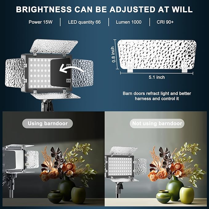 Jiang&Rong 2 Pack LED Video Lighting Kit - 5600K Adjustable USB Studio Light with Barndoor, 9 Colors, for Photography, Streaming, YouTube, TikTok, Film, Recording Studio, Camera Photo Light