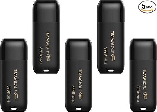 TEAMGROUP C175 32GB 5 Pack USB 3.2 Gen 1 (USB 3.1/3.0) Flash Thumb Drive, External Data Storage Memory Stick Compatible with Computer/Laptop Matte Black TC175332GB21