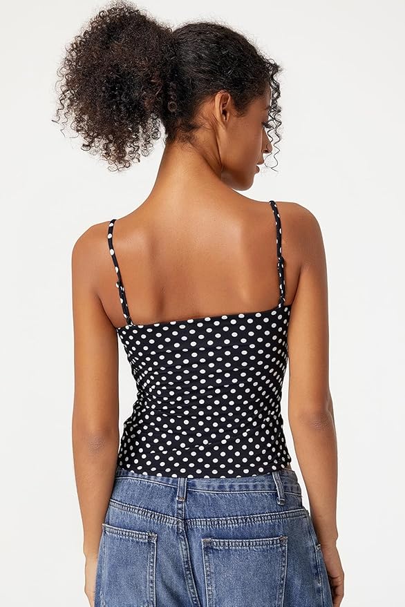 QINSEN Women's Double Lined Basic Tank Top Adjustable Spaghetti Straps Sleeveless Camisole Shirts