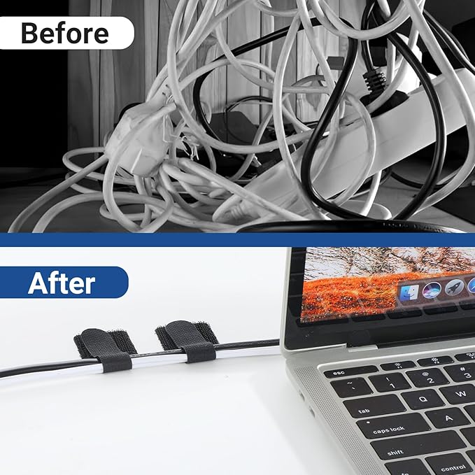 80 PCS Adhesive Hook and Loop Cord Ties, Adjustable Desk Cable Organizer Multi-Purpose Cord Ties for Charging Cables Household Office Kitchen Essentials (Black, Grey, White)