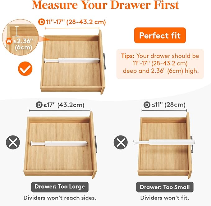 Lifewit 5 Pack Clothes Drawer Dividers 2.36" High, 11"-17" Adjustable Drawer Organizer for Clothing/Makeup, Plastic Expandable Separators in Kitchen/Dresser/Bathroom/Office Organization & Storage