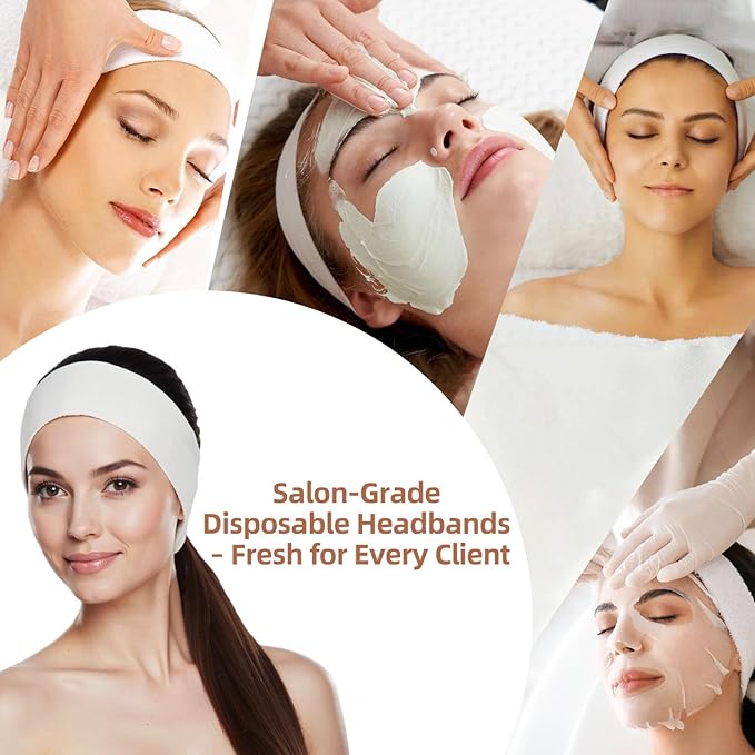 Saranna 120 Pieces Disposable Spa Headbands for Women Facial Hairband Non-Woven Makeup Headband for Hair Head Wrap Washing Face Skincare Travel Esthetic Headbands White