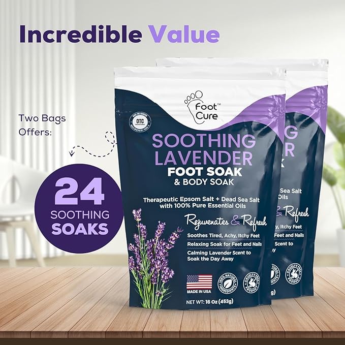 Soothing Lavender Foot Soak - Pedicure Foot Spa with Epson Salts for Soaking Feet - Foot Massager Spa - Foot Scrubber Dead Skin Remover - Epsom Salt Bath Soak