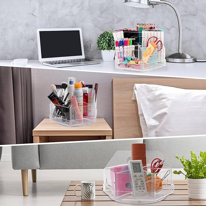 Large Capacity 360° Rotating Marker Organizer with 6 Compartments Acrylic Pen Holders Office Storage Supplies Holds over 600+ Pencils