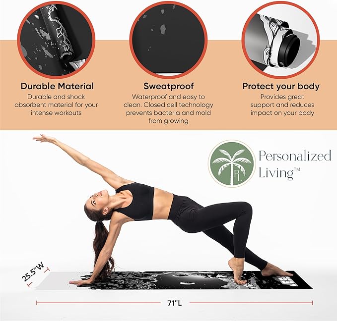 Custom Yoga Mat | Ships Next Day | Customize | Workout Mat for Men and Women | Non Slip Rubber Exercise Mat | 4mm Thick Gym Mat for Meditation, Pilates, Yoga, Gym