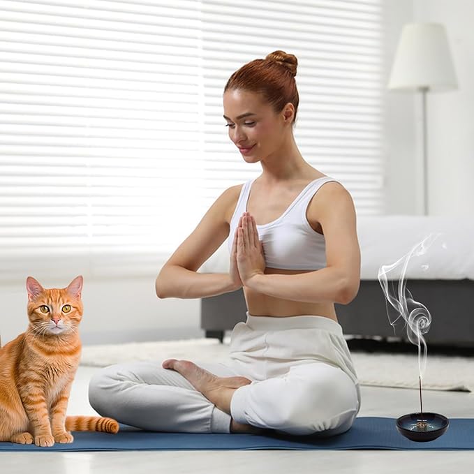 Ceramic Incense Burner Holder for Sticks, Handmade Incense Cone Holder for Coil, Sage Cones, Ash Catcher, Smudge Bowl for Yoga Meditation Room Décor