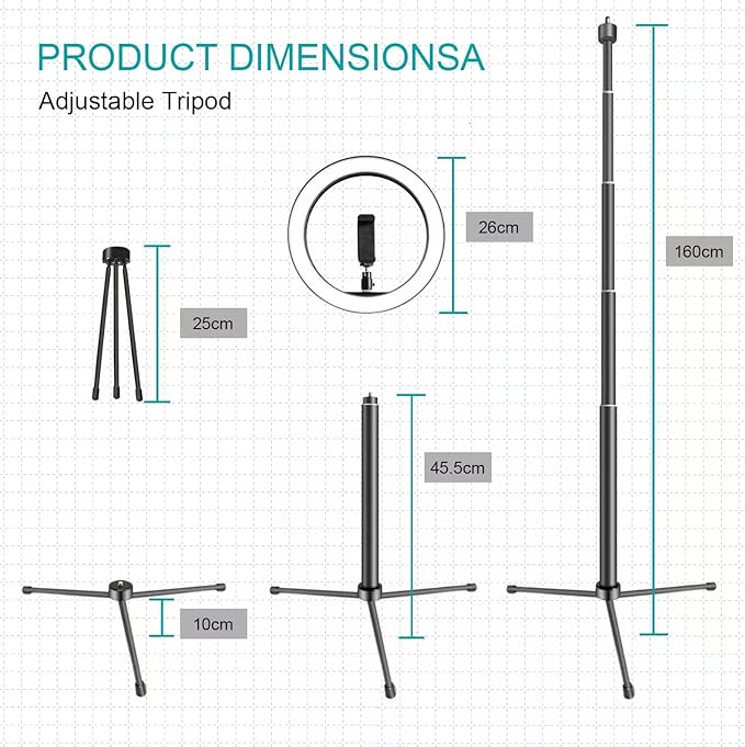 10" Selfie Ring Light with 10" Stand and 60" Selfie Stick, 3 Color Light Adjustment Suitable for Phones and Cameras, Makeup/Live Streaming/Taking Photos