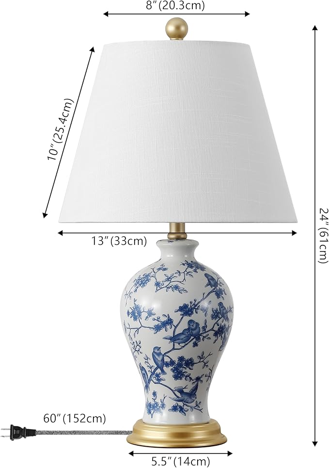 JONATHAN Y JYL3009B Grace 24" Floral Classic LED Table Lamp Cottage Traditional Bedside Desk Nightstand Lamp for Bedroom Living Room Office College Bookcase LED Bulb Included, Blue/White
