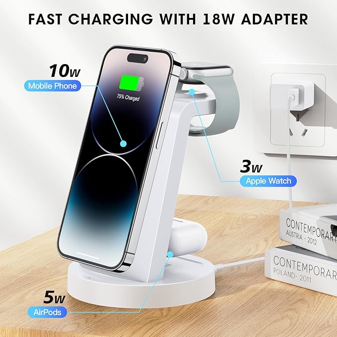 3 in 1 Charging Station for iPhone - Wireless Charger for Apple Products Multiple Devices - Charging Dock Stand for AirPods (for iPhone 17 16e 16 15 14 13 pro 12 11 X Max)