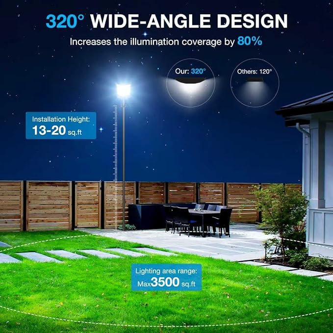 Solar Street Light Outdoor Waterproof,8000W Solar Powered Parking Lot Lights Large Street Light Dusk to Dawn with Motion Sensor, LED Flood Light Wide Angle Lamp for Patio and Parkling Lot-1Pack