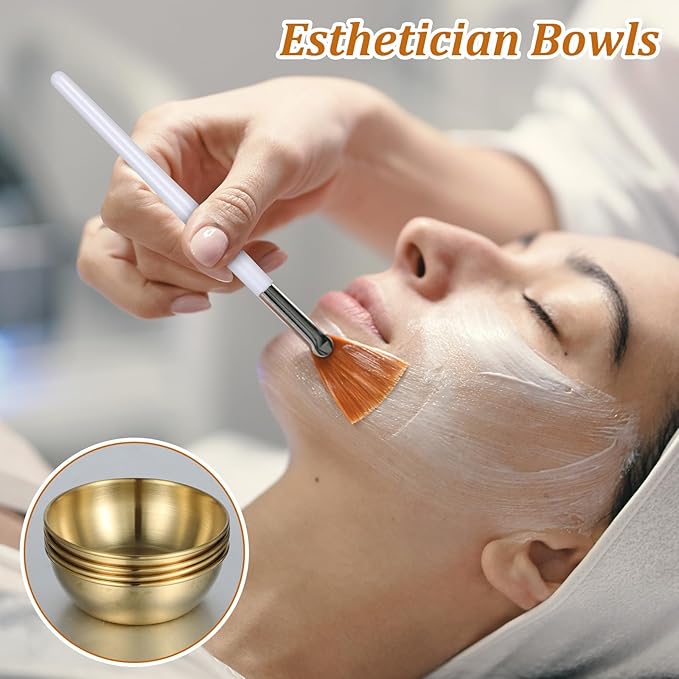 30 Pcs Esthetician Supplies for Facials Set-10 Gold Facial Bowls 10 Facial Brushes Esthetician 10 Flat Brushes Face Mask Cosmetic Applicators for Women Face Mask Mixing Kit