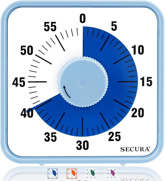 Secura 7.5 Inch Visual Timer, 60 Minute Visual Oversize Countdown Timer for Kids and Adults, Durable Mechanical Time Management Tool (Navy Blue)