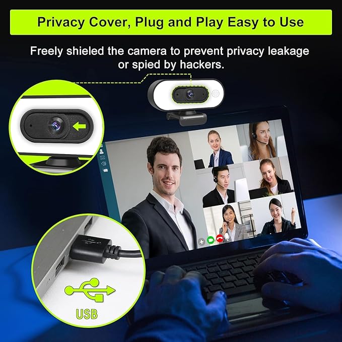 Webcam with Ring Light Microphone - Streaming Web Camera, 1080P Full HD Pro Camera for PC Mac Laptop Desktop, USB Computer Webcam with Privacy Cover and Tripod for Zoom Meeting Skype Teams Twitch