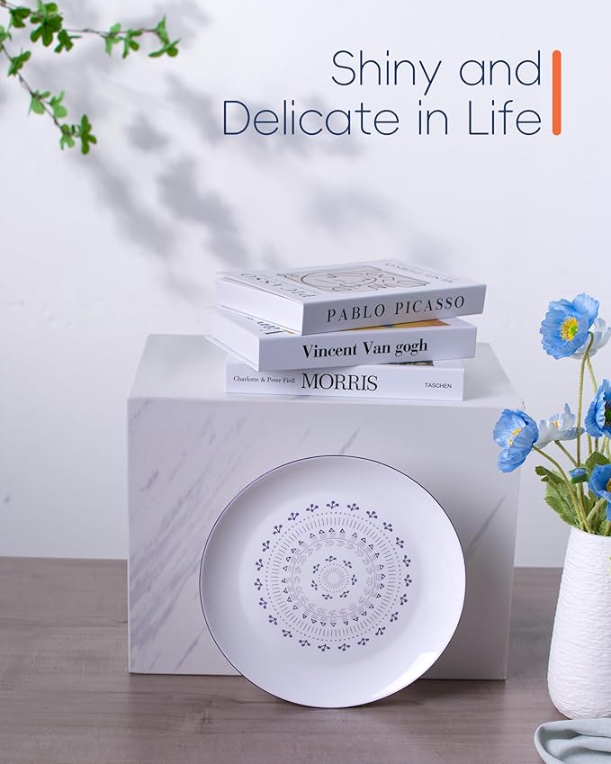 10.5 inch Dinner Plate Set of 6, Lightweight Round Opal Glass Dinnerware Plates, Dishwasher and Microwave Safe, Lavender Purple