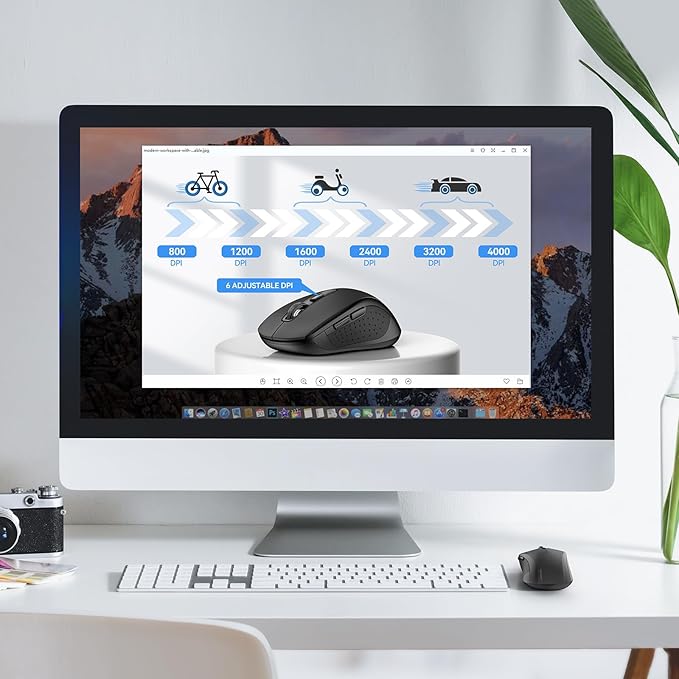 TECKNET Bluetooth Mouse, 2-in-1(BT 5.0/3.0+2.4Ghz) 4000DPI Wireless Mice with USB Connect Available for Laptop Computer, Portable PC Mouse Bluetooth for Mac (USB-A+BT Wireless Connect, Black)