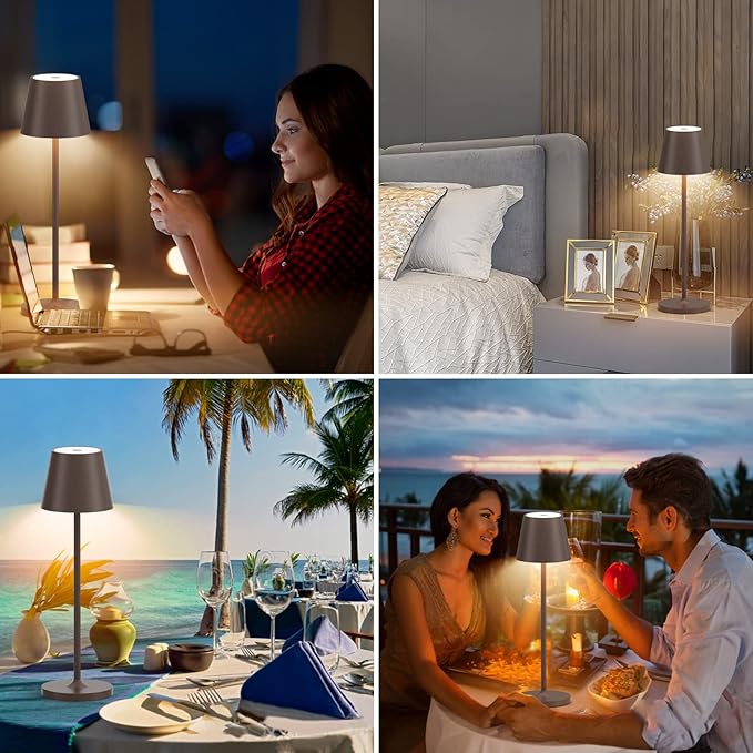 Ralaby IP54 Cordless Table Lamp Aluminum Portable LED Desk Lamp 4800mAh Battery Operated Stepless Dimming Up for Restaurant/Bedroom/Bars/Outdoor Party/Camping/Coffee Shop (2 Pack,Rust-Coloured)