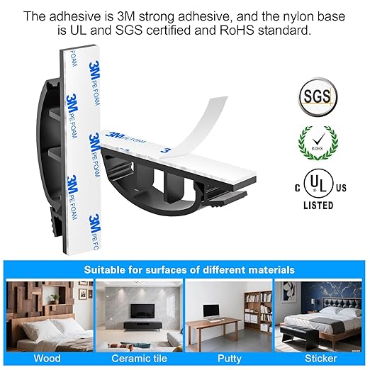 XHF 50pcs Adhesive Cable Wire Clips Black, Outdoor Cable Management Wire Organizer Cord Holder for Under Desk, Car, Wall, TV PC Ethernet Cable