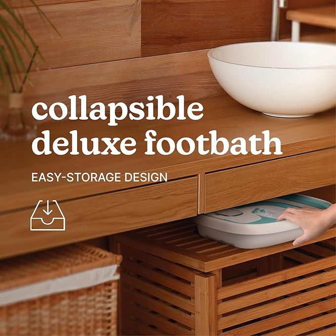 Homedics Smart Space Deluxe Footbath with Heat Boost, Patented Collapsible Design, Invigorating Bubble + Vibration Massage, 3 Pedicure Attachments, Safety-Lock System, Includes Bath Salts