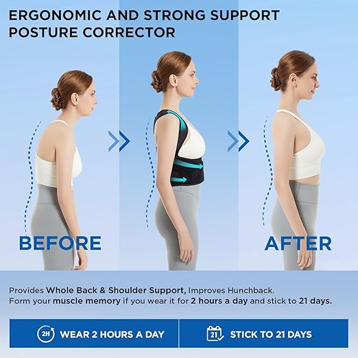 Posture Corrector for Women and Men – Back Brace for Posture Support and Pain Relief – Adjustable Back Straightener and Scoliosis Posture Corrector – Corrector de Postura (Black, Small)