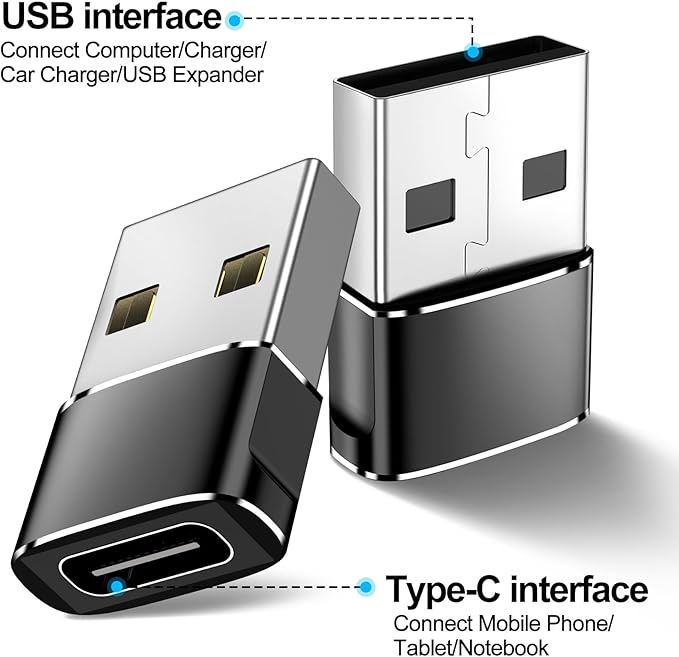 USB to USB C Adapter,Type C Female to A Male OTG Charger Converter for iPhone 16 15 14 13 Pro Max,Samsung S24 S23,PlayStation 4,Apple Watch Ultra 8 9,AirPods,iPad,Car Play-Black