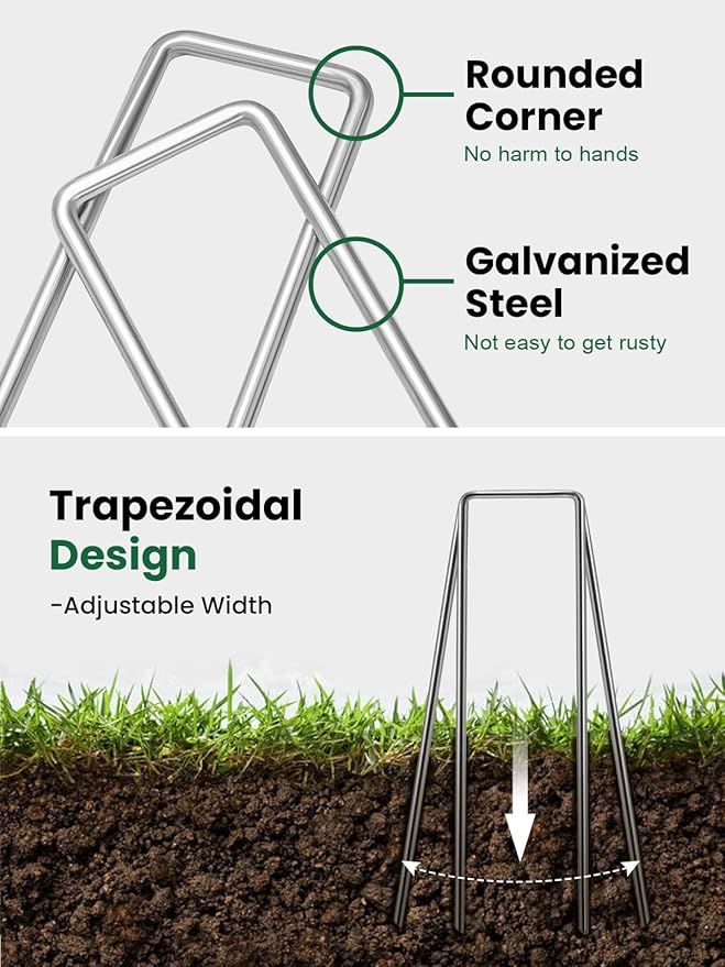 GROWNEER Landscape Staples Anti-Rust, 6 Inch 150pcs Garden Stakes, Galvanized Garden Staples, SOD Pins Yard Stakes for Securing Weed Fabric Barrier, Ground Cover, Artificial Turf, Dog Fence