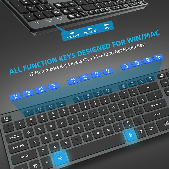 Slim Quiet Wireless Keyboard for Mac and Windows,Durable Flat Keyboard with Full Size Ultra Quiet Low-Profile Flat Keys, 2.4GHz Wireless for Mac,Windows 11/10/8/7/Vista,Microsoft & PC（Grey