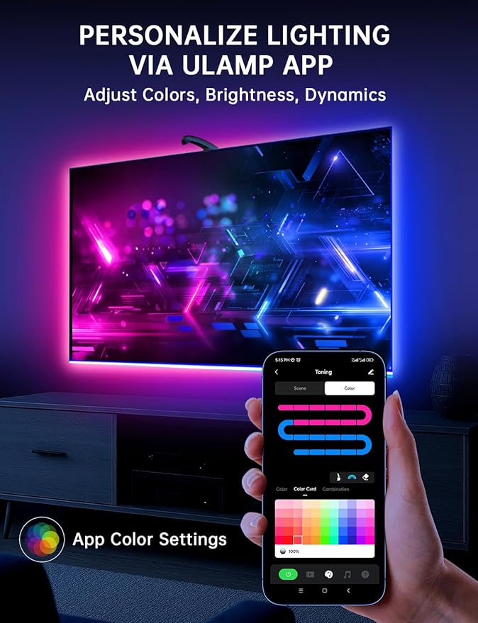 TV Lights That Change with TV, 18ft LED Lights for 75-85 Inch TVs & PC Monitors, Smart App Control TV Backlight Sync to Screen, USB-C Powered RGB LED Strip Lighting