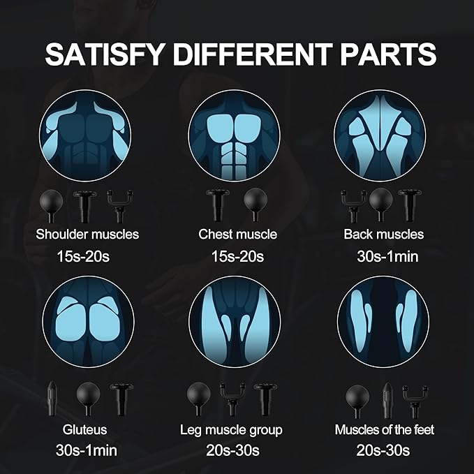 Deep Tissue Mini Massage Gun, Muscle Percussion Massager for Athletes, 4 Massages Head and 6 Speeds for Pain Relief, Grey