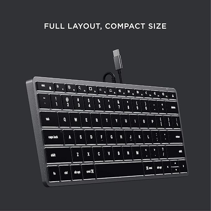 Satechi Slim W1 Wired Backlit Keyboard, Illuminated Keys & USB C Connection, for MacBook Air/Pro M4, iPad Air/Pro M4/M3, iPad mini, Mac mini, iMac and More