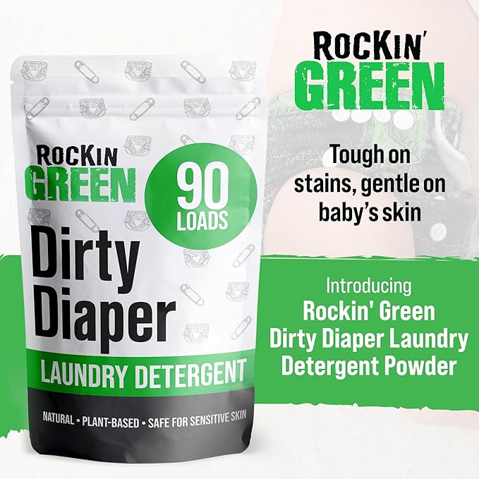 Rockin' Green Laundry Detergent, Plant based, All Natural Laundry Detergent Powder, Vegan and Biodegradable Odor Fighter, Safe for Sensitive Skin (Baby Cloth Diaper 90 Loads Unscented)