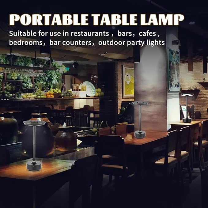 Rechargeable Cordless LED Table Lamps Touch Sensor Light, 3-Levels Portable Dimming Wireless Battery Operated Lamp，Nightstand Lamp/Night Light/Restaurant Table/Outdoor/Coffee/Bar (Black)
