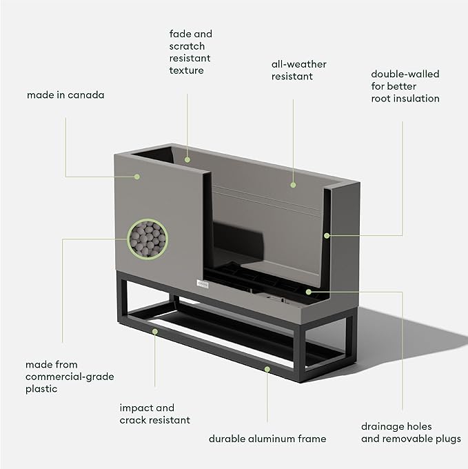 Veradek Block Series Raised Long Box Planter for Patio & Garden | Durable All-Weather Use with Aluminum Stand | Modern Décor for Herbs, Flowers