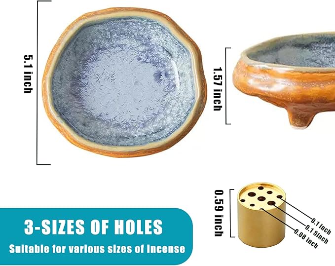 Ceramic Incense Burner Holder for Sticks, Handmade Palo Santo Holder, Incense Cone Dish Bowl for Coil, Sage Cones, Ash Catcher, Smudge Bowl for Yoga Meditation Room Décor