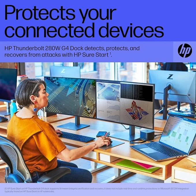 HP Thunderbolt 4 Dock 280W G4 (4J0G4AA), 13-in-1 USB C Docking Station with Max 230W Charging, 4X 4K Displays, Ethernet Port, 6 USB Ports, HDMI, 2 Displayport for Laptop, MacOS, ChromeOS, PC