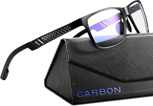 Carbon Blue Light Blocking Glasses Men for Computer, Gaming, Metal Frame Green Light Protection Night Driving Glasses for Man