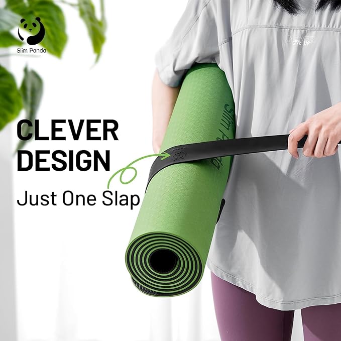 Slim Panda Yoga Mat Strap Slap Band, One Snap Keeps Mats Tightly Rolled, Heavy-Duty Clasp Fits Most Size Mats(24" L X 2" W)