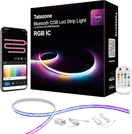 16.4ft Bluetooth RGB+IC COB Led Strip Light with App, Chasing COB Light Strip, Segmented Control, Music Sync, Color Changing Led Lights for Home Decor, Gaming, Cabinet, Desk