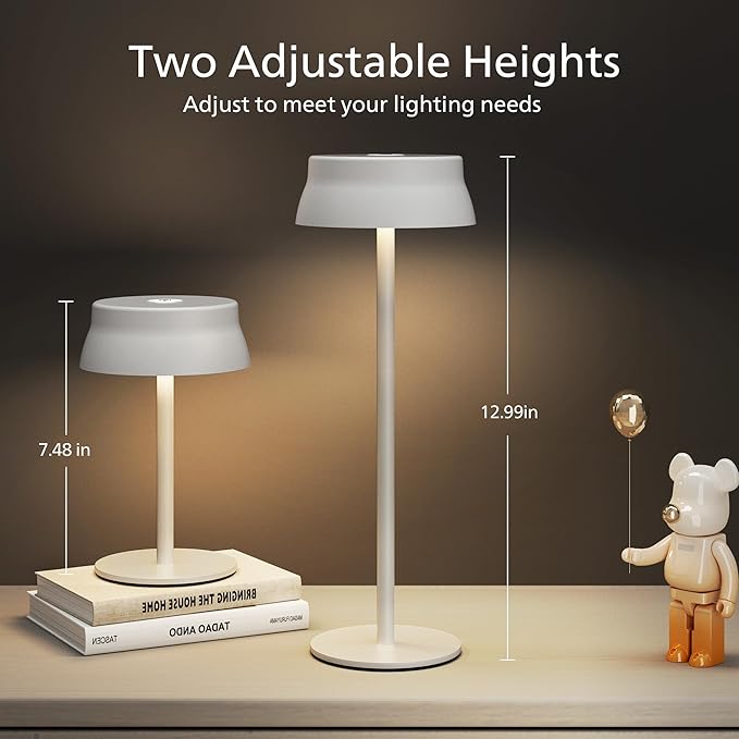 Philips Cordless Table Lamp, Portable Outdoor LED Desk Light,Rechargeable Battery Operated, 2 Adjustable Height, Touch Control & 3 Color Stepless Dimming, Waterproof Lamps for Restaurant/Bedroom