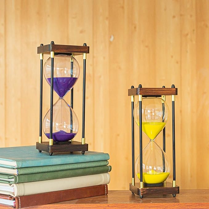 Large Sand Timer, Hourglass Timer 60 Minutes,Vintage Wooden Hour Glass Timer,Modern Home Kitchen Office Decoration (Purple)