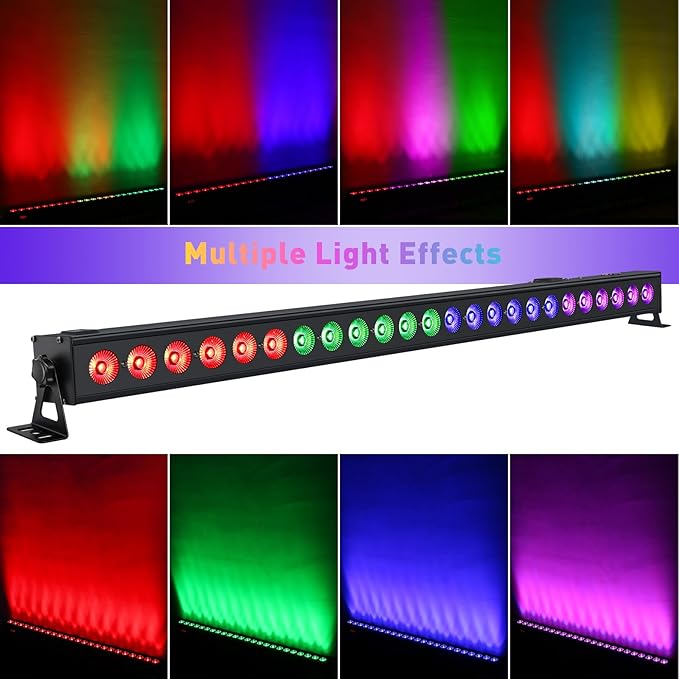 LED Stage Light Bar - 72W 24LED RGB DJ Light Bar Sound Activated Auto Play Wall Washer by DMX Control for Church Wedding Event Birthday Party Stage Lighting