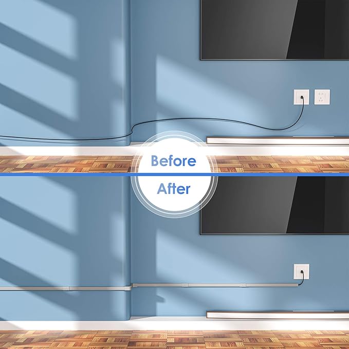 Yecaye Grey Cord Hider, One-Cord Channel Cord Cover on Wall, Cable Management Kit, Wire Covers for Cords, Cable Raceway, W0.59in H0.4in, Grey