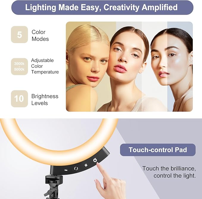 Sensyne 12" Ring Light with 62" Tripod Stand, LED Selfie Circle Light with Strong Magnectic Phone Holder Compatible with Cellphones for Live Stream/Recording/Photography/YouTube/TikTok