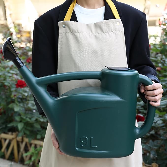 2+ Gallon Watering Can for Outdoor Plants,Large Garden Watering Can with Long Spout, Lid and Detachable Sprinkler Head, Leak Proof Heavy Duty Plastic Watering Pot for Indoor Plants - 9L