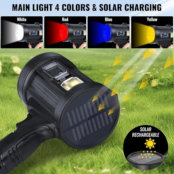 Rechargeable Spotlight Flashlight, 99,000 Lumens Spot Light Handheld Spot Lights, LED Spotlights with COB Light,Super Bright Hand Held Spotlight for Boat