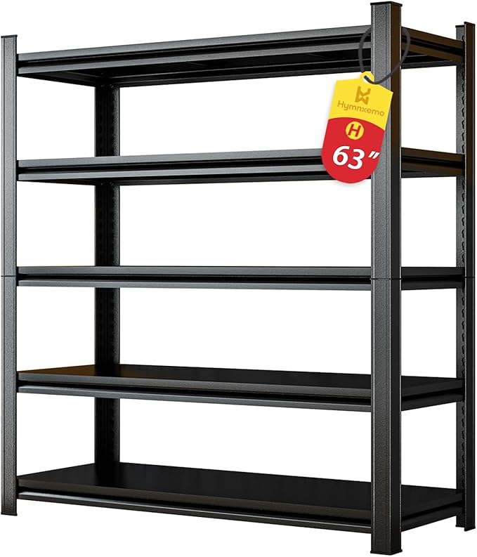 Heavy Duty 5-Tier Shelving Unit 2500LBS Capacity - Adjustable Steel Garage Shelves for Warehouse, Basement Storage(35.4''W×17.7''D×63''H)