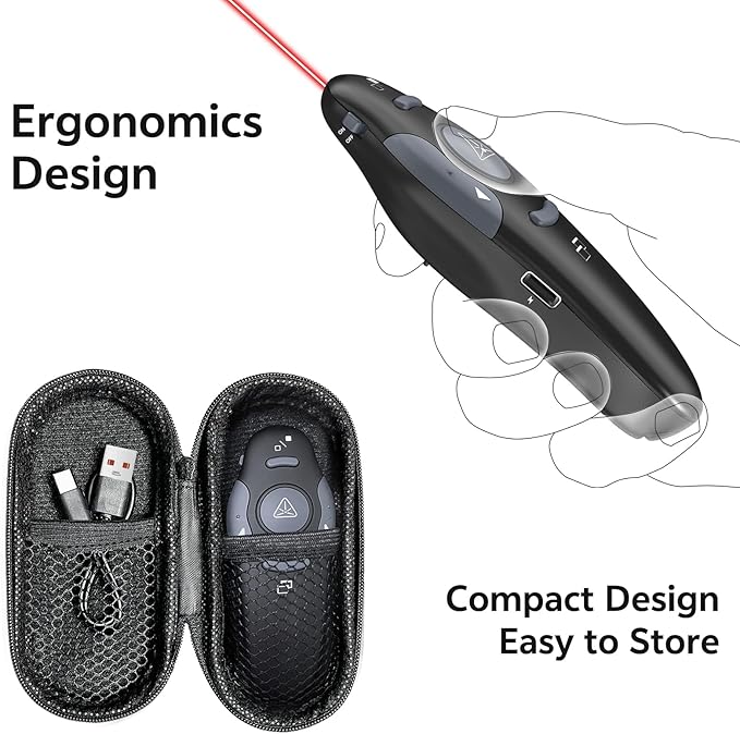 [2 Units] Presentation Clicker with 2 Cases Storage: PowerPoint Wireless Presenter Remote: USB Type C Rechargeable Red Laser Pointer Clickers Computer Project Mac PPT Slideshow Google Slide Advancer
