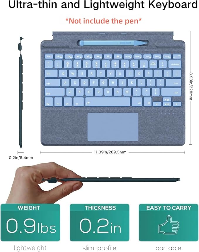Keyboard for Surface Pro 11/10/9/8/X (13inch), Portable Slim Type Cover for Surface Pro, Wireless Bluetooth Keyboard with Touchpad, Backlits,Built in Pencil Holder,Wine Red