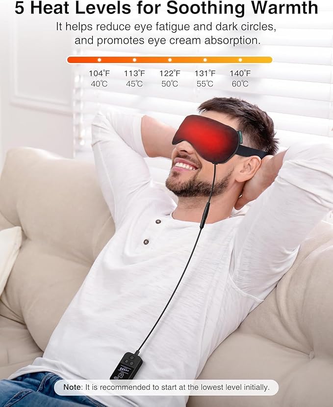 Heated Eye Mask - Medcursor Rechargeable Electric Eye Mask for Dry Eyes, 2500 mAh Large Battery & Washable Cover, Eye Pad for Sleeping, Skincare, Relax Eye Fatigue