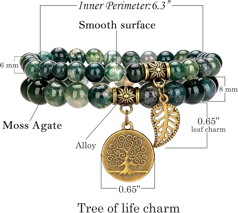Bivei Natural Semi Precious Gemstone beads bracelet for women - Life Tree and Leaf Charm Energy Reiki Crystal Stretch Bracelets